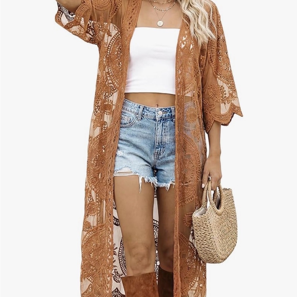 Lace Boho Kimono in Rust color